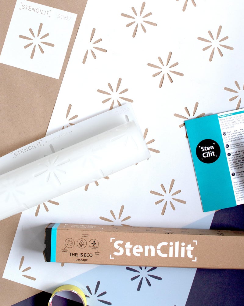 STENCILIT Starburst Stencil for Painting  2 Pack of 165x315 in Stencil Geometric Wall Stencils for Painting Large Pattern Scandinavian Large Wall Stencil