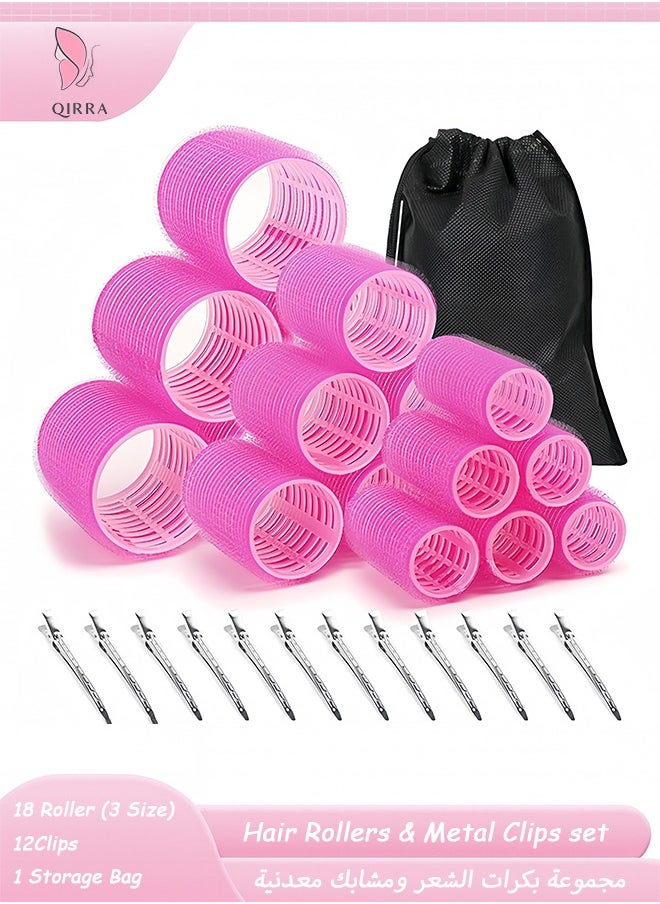 QIRRA 31Pcs Hair Rollers Set with Storage Bag, 6 Large, 6 Medium, 6 Small Self-Grip Curlers + 12 Clips, 1 Storage Bag– for Long, Medium, Short Hair  - Image 1