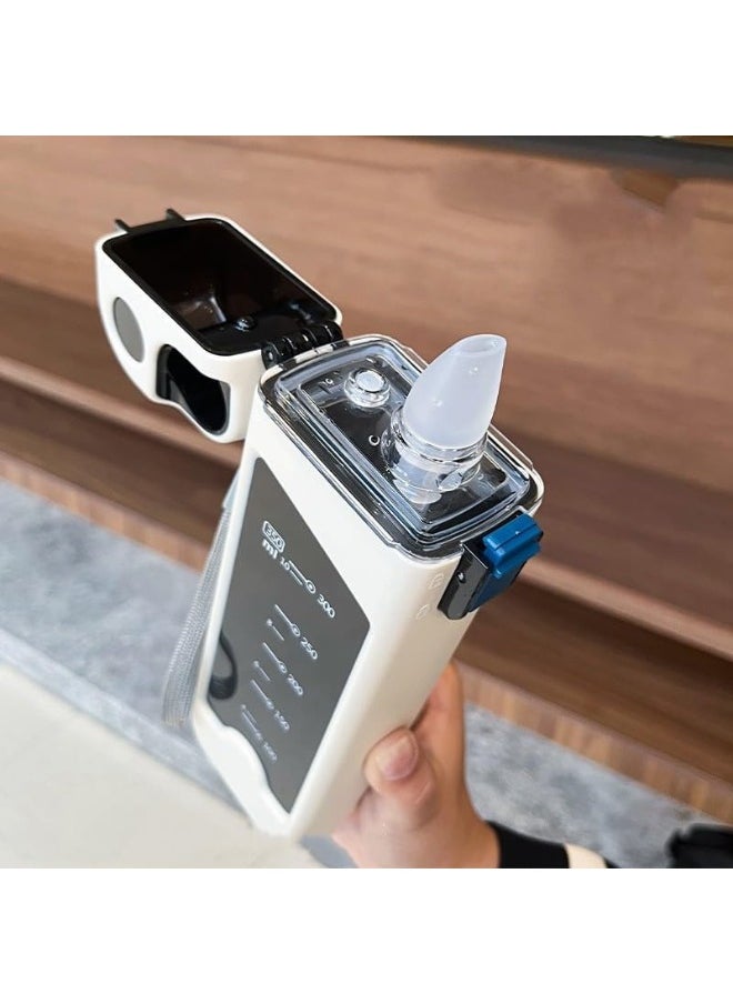 Twisoo Flip-top Portable Square Plastic Water Bottle, 350ml, Food-grade, Duckbill Design, Silicone Seal, Cream