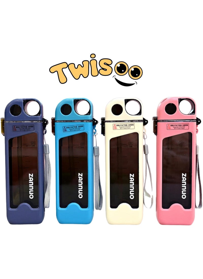 Twisoo Flip-top Portable Square Plastic Water Bottle, 350ml, Food-grade, Duckbill Design, Silicone Seal, Cream