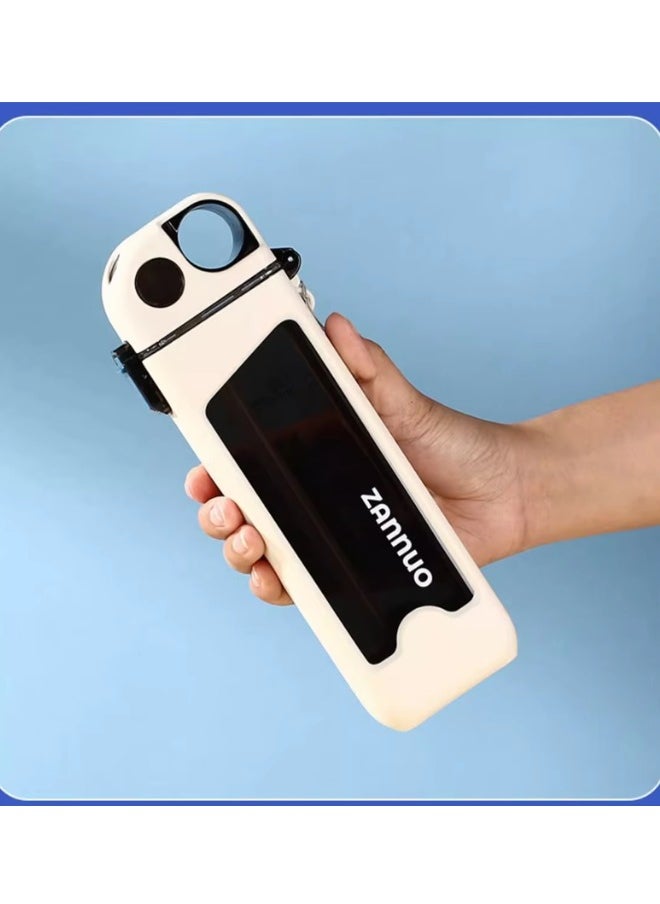 Twisoo Flip-top Portable Square Plastic Water Bottle, 350ml, Food-grade, Duckbill Design, Silicone Seal, Cream