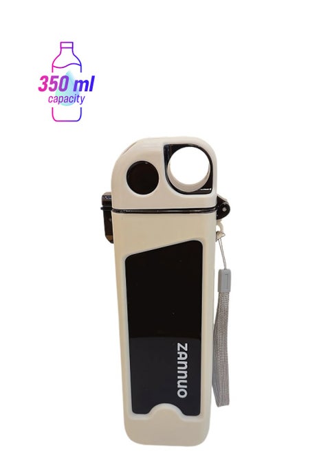 Twisoo Flip-top Portable Square Plastic Water Bottle, 350ml, Food-grade, Duckbill Design, Silicone Seal, Cream