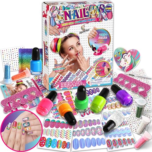 FUN KIDZ Toy Unicorn Nail Art for Girl 7-12, FunKidz Size 17.91Wx12.4L Ultimate Glamour Peelable Nail Polish Kit for Kids Fingernail Set Party Gifts - Image 1