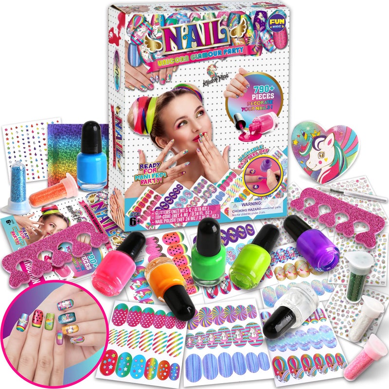 FUN KIDZ Toy Unicorn Nail Art for Girl 7-12, FunKidz Size 17.91Wx12.4L Ultimate Glamour Peelable Nail Polish Kit for Kids Fingernail Set Party Gifts - Image 2