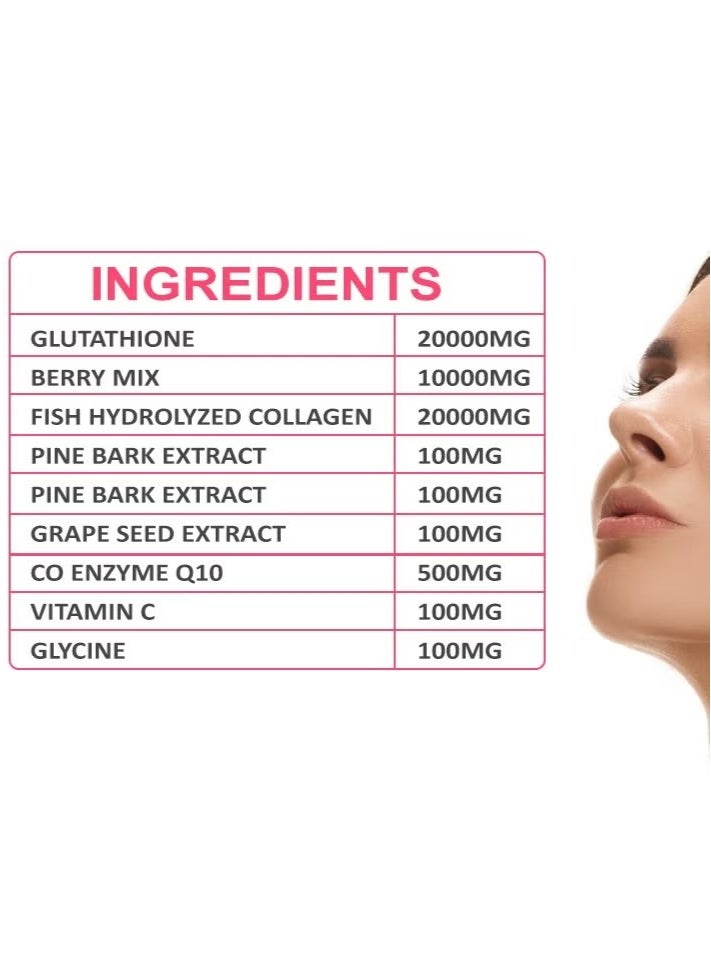 Gluta Berry Whitening Drink | 200000mg Glutathione + 200000mg Collagen + Berry Mix | Skin Health & Radiance | Sugar Free | 15 Sachets - Image 4