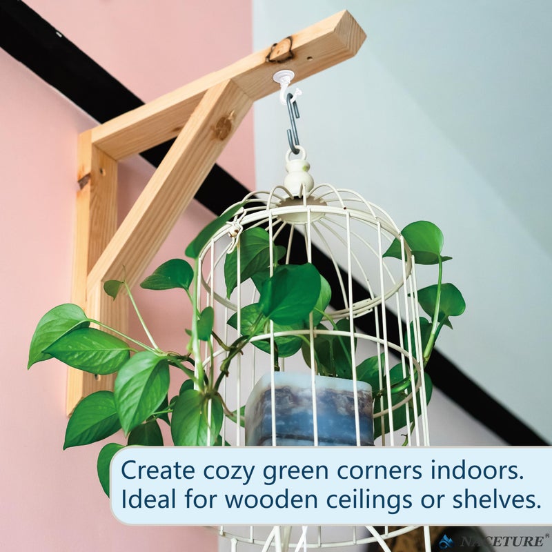 NACETURE E Style Ceiling Hooks for Hanging Plants- 2 Pcs Vintage Style Ceiling Plant Hanger Hooks Outdoor or Indoor- Sturdy Plant Hooks for Hanging Lights, Flower Baskets and More (White 2 Pack) - Image 5