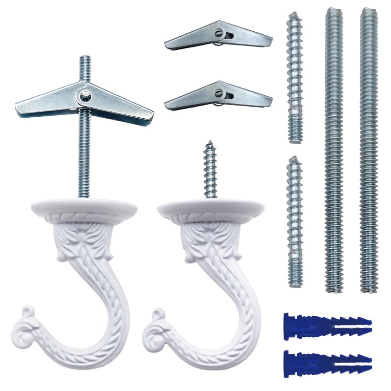 NACETURE E Style Ceiling Hooks for Hanging Plants- 2 Pcs Vintage Style Ceiling Plant Hanger Hooks Outdoor or Indoor- Sturdy Plant Hooks for Hanging Lights, Flower Baskets and More (White 2 Pack) - Image 1