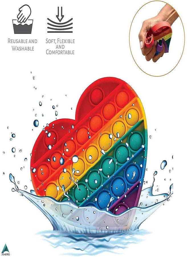 AIMERS Push Pop Fidget Toy, Push Pop Bubble Sensory Fidget Toy Silicone Pop Bubble Sensory Silicone Toy Simple Dimple, Autism Special Needs Stress Reliever (Heart) - Image 2