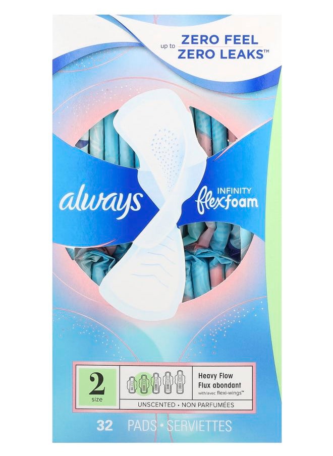 Always - Infinity Flex Foam with Flexi-Wings™ Size 2 Heavy Flow Unscented 32 Pads - Image 1