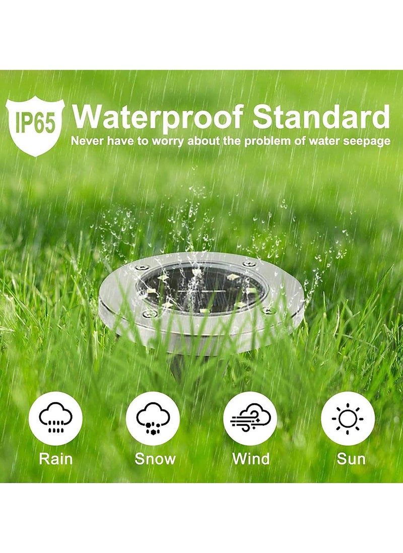 Advanced solar ground lights, installed in the ground in open spaces and gardens. IP65 waterproof, for ground paths, courtyards, lawns, outdoor gardens, decks, and walkways (4 pieces, warm light)