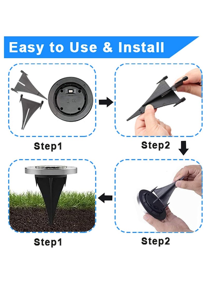 Advanced solar ground lights, installed in the ground in open spaces and gardens. IP65 waterproof, for ground paths, courtyards, lawns, outdoor gardens, decks, and walkways (4 pieces, warm light)