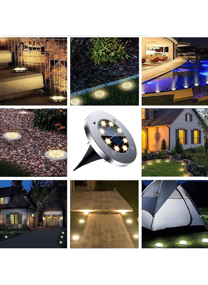 Advanced solar ground lights, installed in the ground in open spaces and gardens. IP65 waterproof, for ground paths, courtyards, lawns, outdoor gardens, decks, and walkways (4 pieces, warm light)