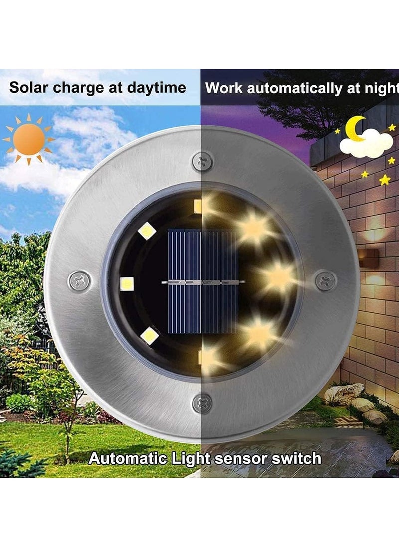 Advanced solar ground lights, installed in the ground in open spaces and gardens. IP65 waterproof, for ground paths, courtyards, lawns, outdoor gardens, decks, and walkways (4 pieces, warm light)