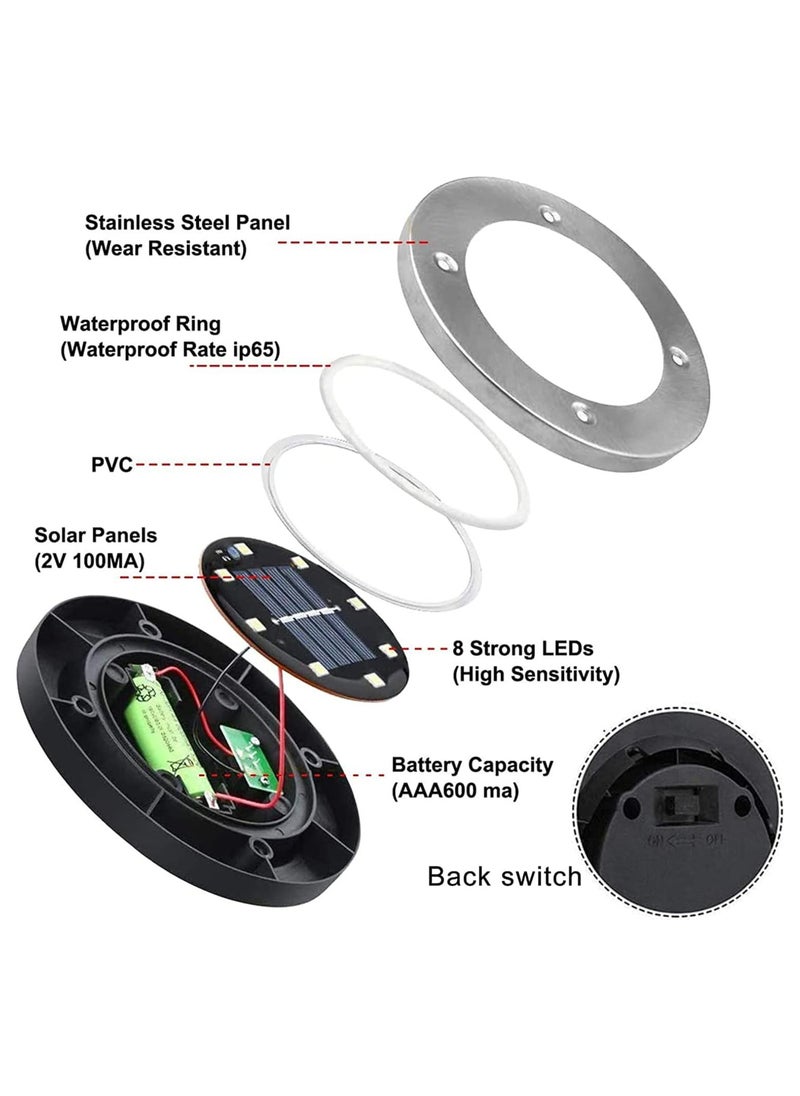 Advanced solar ground lights, installed in the ground in open spaces and gardens. IP65 waterproof, for ground paths, courtyards, lawns, outdoor gardens, decks, and walkways (4 pieces, warm light)