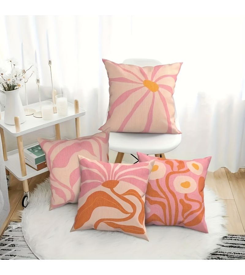 Floral Pink Pillowcase Set 18x18 Inches Art Decor Porch Living Room Sofa - Image 2