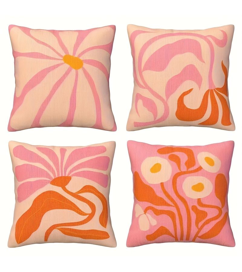 Floral Pink Pillowcase Set 18x18 Inches Art Decor Porch Living Room Sofa - Image 1