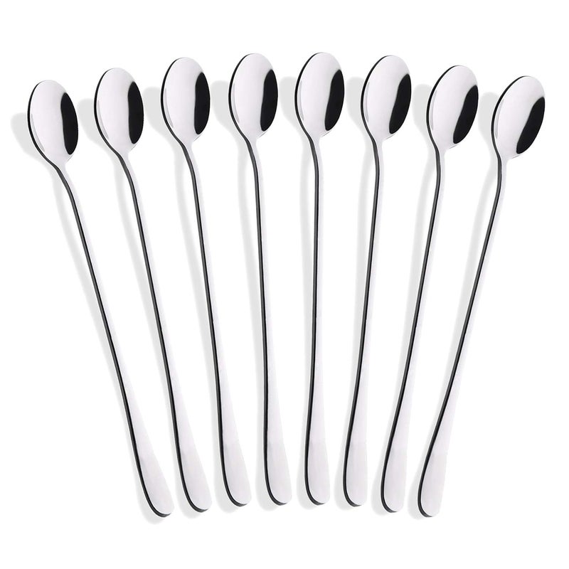 Hiware 8Piece 9Inch Long Handle Iced Tea Spoon Coffee Spoon Ice Cream Spoons Stainless Steel Cocktail Stirring Spoons