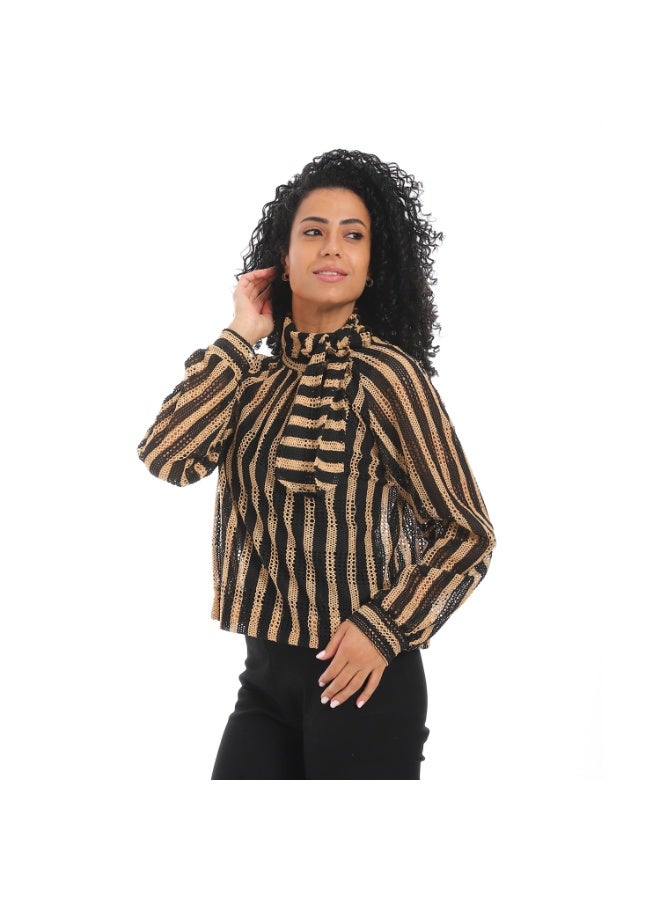 Caesar Women's mesh blouse with a tie at the neck - Image 5