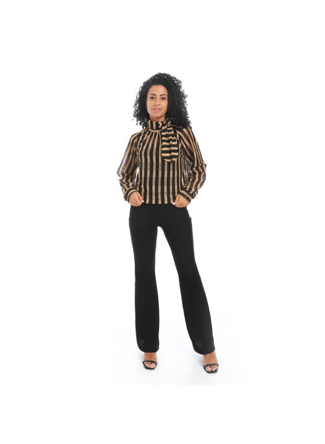 Caesar Women's mesh blouse with a tie at the neck - Image 1