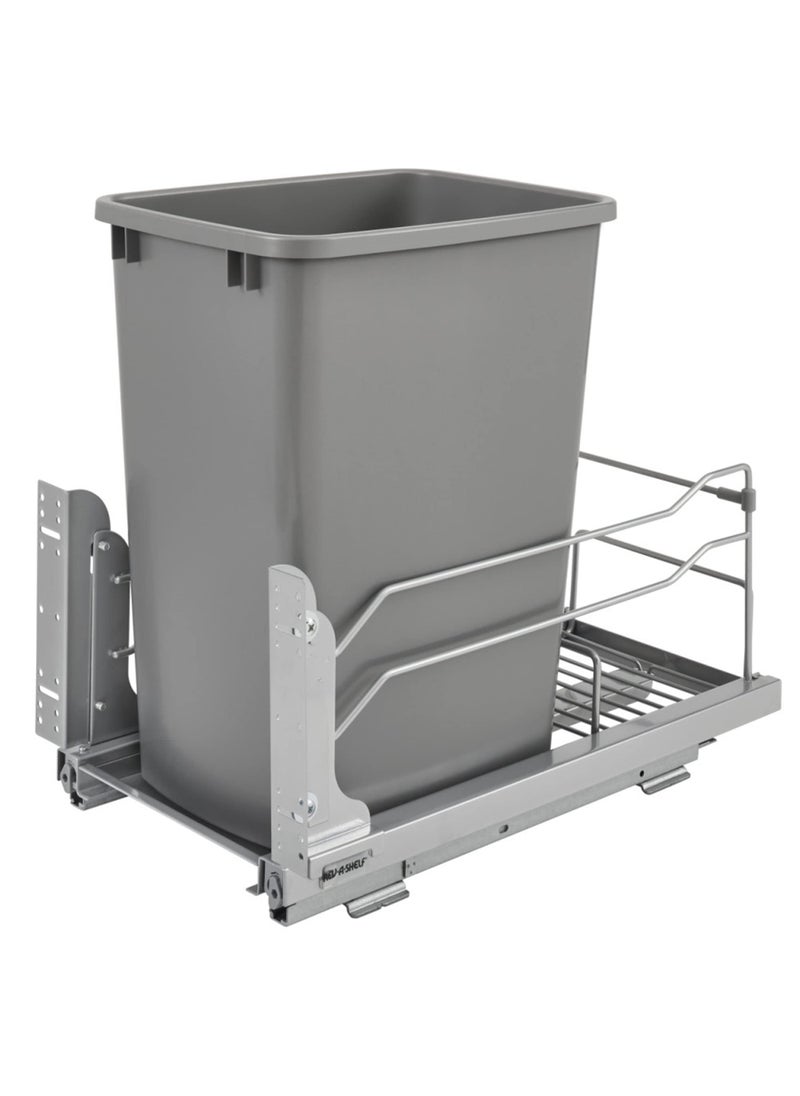 Rev-A-Shelf RevAShelf Pullout Trash Can for Under Kitchen Cabinets 35 Quart 875 Gallon with SoftClose Slides and Rear Storage Silver 53WC1535SCDM117 