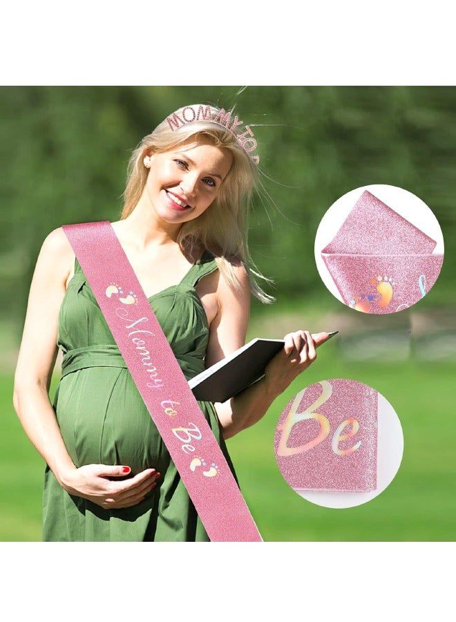 Set of 3 Mommy to be Baby Shower Decorations Set, Mommy to be Sash and Tiara and Brooch Set, Mother to be Crown, Mommy to be Pin, Maternity Gift for Her, for Gender Reveal and Baby Showers, Pink - Image 5