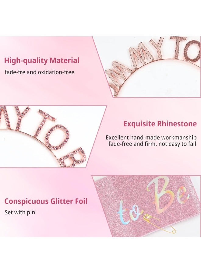 Set of 3 Mommy to be Baby Shower Decorations Set, Mommy to be Sash and Tiara and Brooch Set, Mother to be Crown, Mommy to be Pin, Maternity Gift for Her, for Gender Reveal and Baby Showers, Pink - Image 3