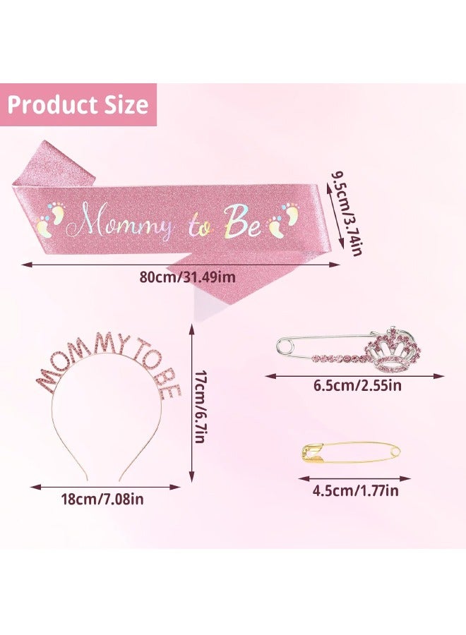 Set of 3 Mommy to be Baby Shower Decorations Set, Mommy to be Sash and Tiara and Brooch Set, Mother to be Crown, Mommy to be Pin, Maternity Gift for Her, for Gender Reveal and Baby Showers, Pink - Image 2