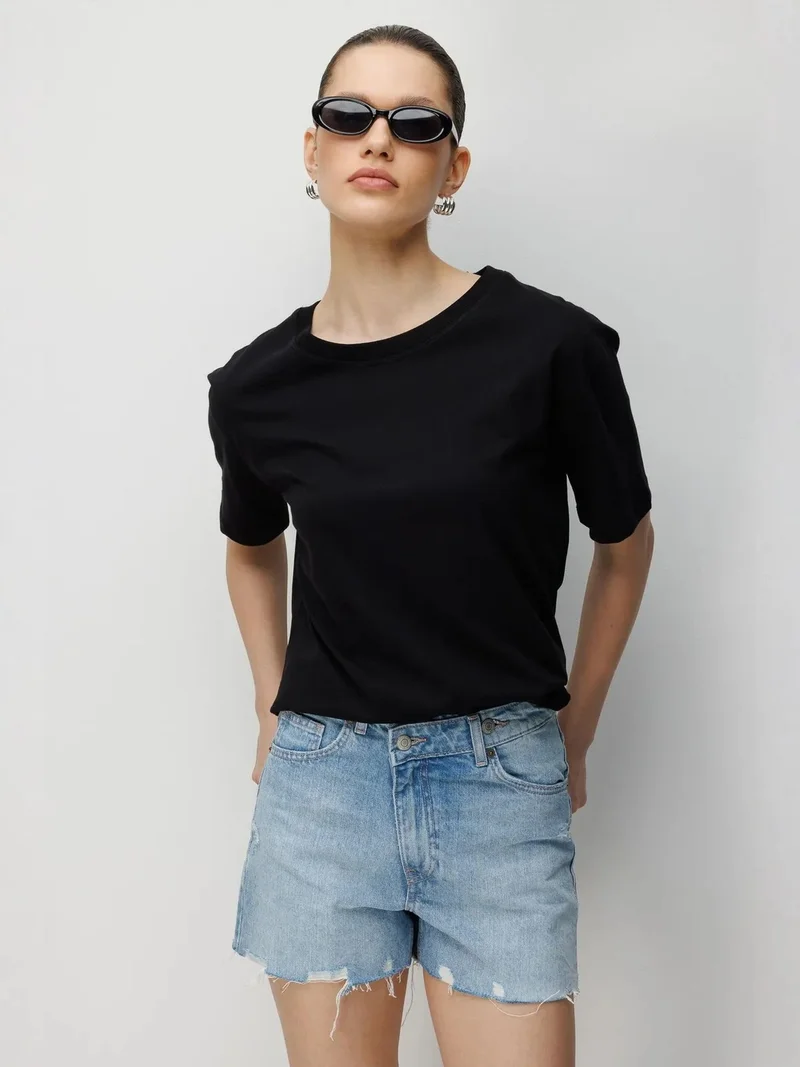 MixRay MIXRAY Oversized Ribbed Crew Neck T-Shirt