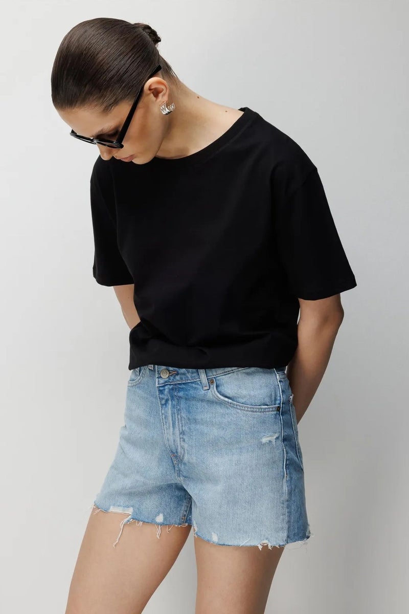 MIXRAY Oversized Ribbed Crew Neck T-Shirt - Image 3
