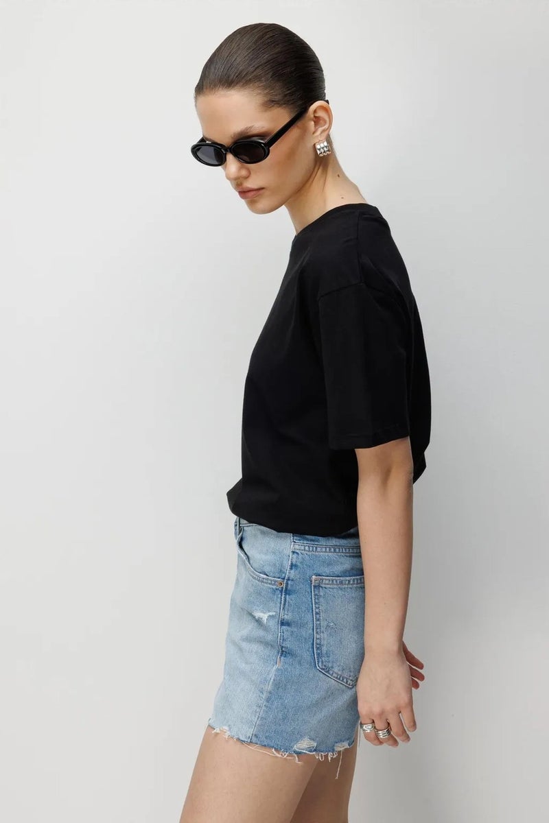 MIXRAY Oversized Ribbed Crew Neck T-Shirt - Image 4
