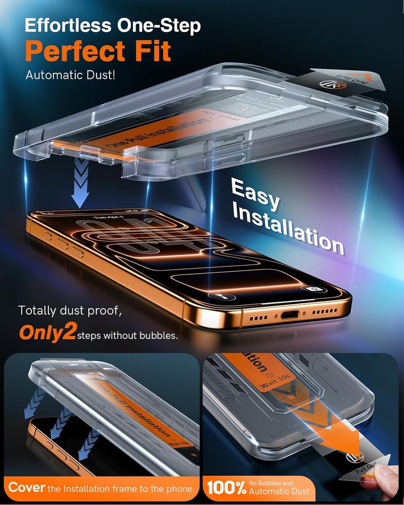 LK 2 Pack for iPhone 17 Pro Max Screen Protector Tempered Glass, Military Grade Shatterproof [Auto Dust-Elimination, 0 Dust & Bubbles] Anti-Scratch, Max Coverge Screen Protector for 17 Pro Max - Image 2