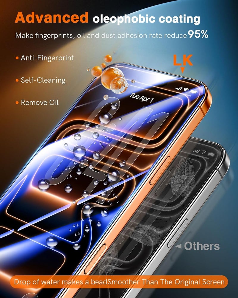 LK 2 Pack for iPhone 17 Pro Max Screen Protector Tempered Glass, Military Grade Shatterproof [Auto Dust-Elimination, 0 Dust & Bubbles] Anti-Scratch, Max Coverge Screen Protector for 17 Pro Max - Image 4