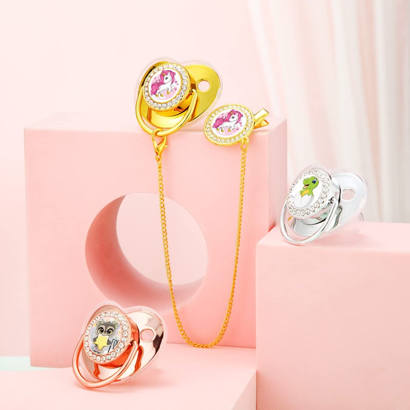 تونديامو 3 Pieces Sublimation Pacifier Set Name Custom Baby Bling Pacifier Clip Glitter Personalized Artificial Crystal Decoration for Girl Boys Baby with Blanks - Image 5