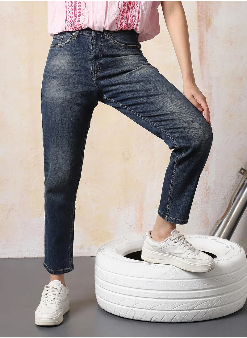 HIGH STAR Stay effortlessly stylish with this comfortable Blue Mom Jeans Washed design crafted from 98% cotton and 2% elastane with Button closure.