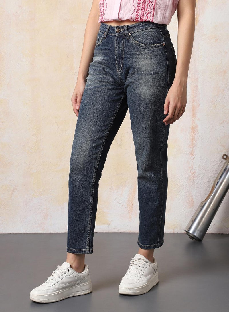 HIGH STAR Women Mom Slim Fit High-Rise Light Fade Cotton Jeans - Image 3