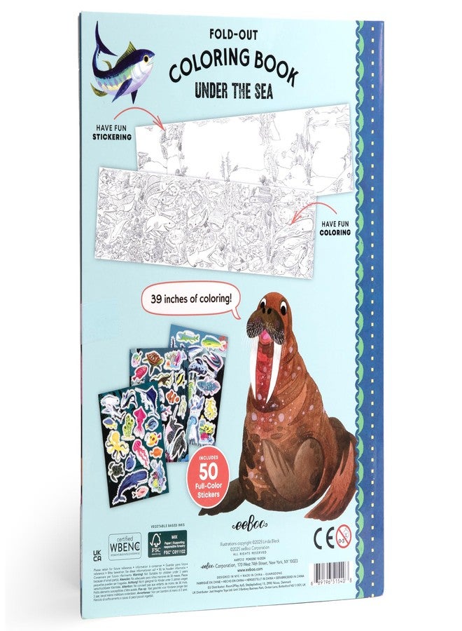 eeBoo: Fold-Out Coloring Book - Under The Sea - Includes 50 Stickers, 39" of Ocean Coloring & Stickering Space, Oversized Activity Fun, Kids Ages 3+ - Image 2