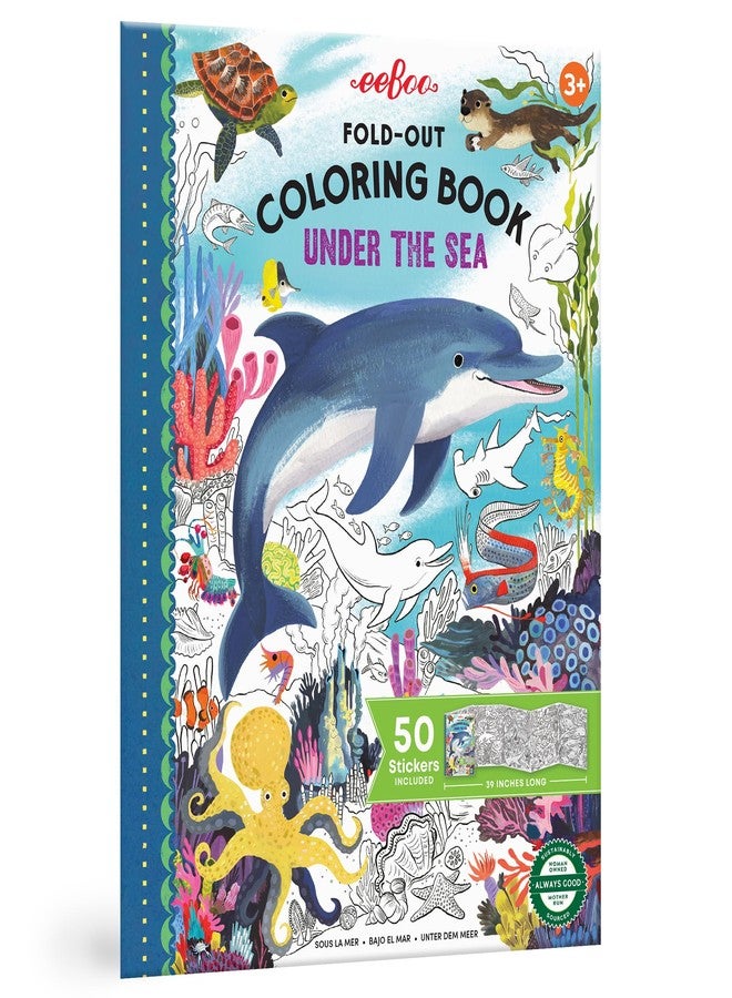 eeBoo: Fold-Out Coloring Book - Under The Sea - Includes 50 Stickers, 39" of Ocean Coloring & Stickering Space, Oversized Activity Fun, Kids Ages 3+ - Image 1