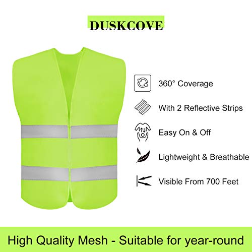 DUSKCOVE 10 Pack High Visibility Safety Vest for Traffic Work, Running, Surveyor and Security Guard - Construction Vest with 2 Reflective Strips, Made from Breathable and Neon Yellow Mesh Fabric - Image 2