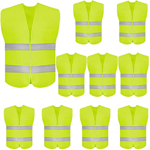 DUSKCOVE 10 Pack High Visibility Safety Vest for Traffic Work, Running, Surveyor and Security Guard - Construction Vest with 2 Reflective Strips, Made from Breathable and Neon Yellow Mesh Fabric - Image 1
