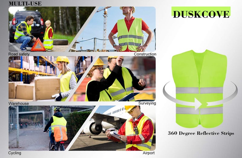 DUSKCOVE 10 Pack High Visibility Safety Vest for Traffic Work, Running, Surveyor and Security Guard - Construction Vest with 2 Reflective Strips, Made from Breathable and Neon Yellow Mesh Fabric - Image 5