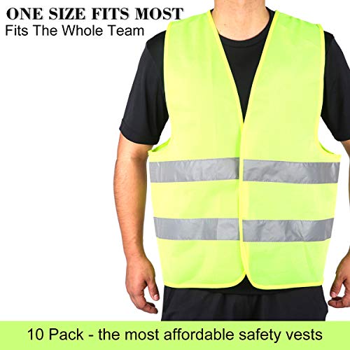 DUSKCOVE 10 Pack High Visibility Safety Vest for Traffic Work, Running, Surveyor and Security Guard - Construction Vest with 2 Reflective Strips, Made from Breathable and Neon Yellow Mesh Fabric - Image 4