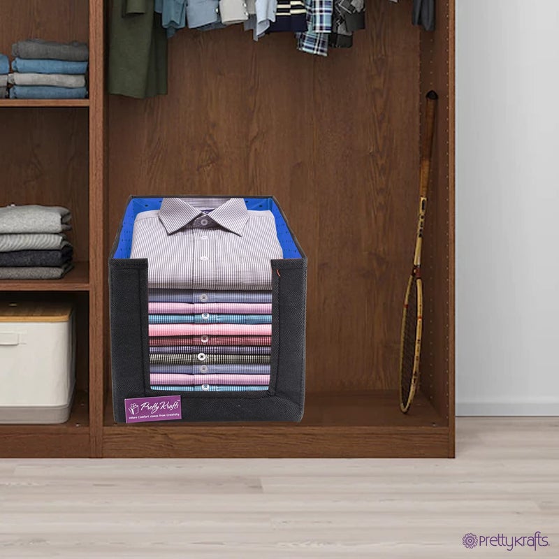 PrettyKrafts PrettyKrafts 9 Pcs Non Woven Shirt StackerCloth Organizer for StorageCloset Wardrobe Organizer for StorageFoldable Shirt Organizer Cloth Storage Box Blue 26x40x26 cm  - Image 5