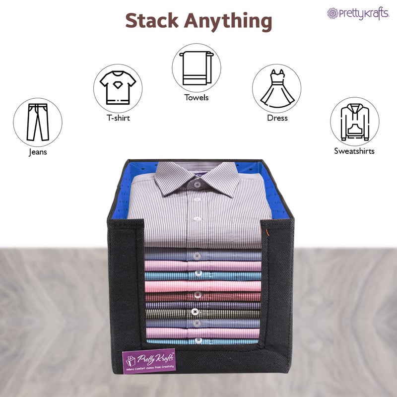 PrettyKrafts PrettyKrafts 9 Pcs Non Woven Shirt StackerCloth Organizer for StorageCloset Wardrobe Organizer for StorageFoldable Shirt Organizer Cloth Storage Box Blue 26x40x26 cm  - Image 4