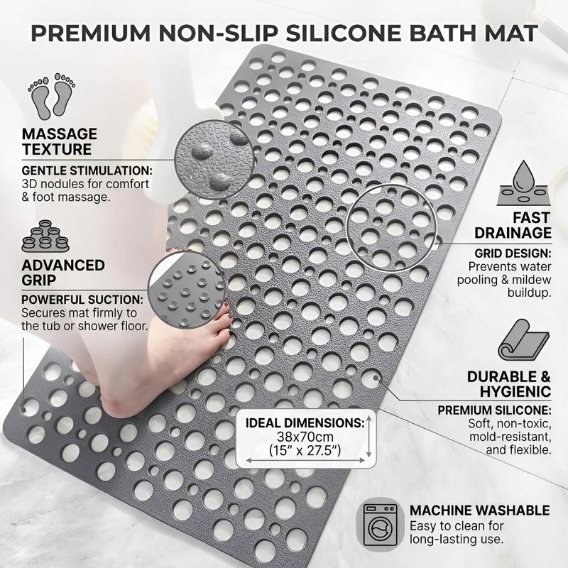 Silicone Mat - Non-Slip Bathtub Shower Mat, 38x70cm (gray) - Image 3
