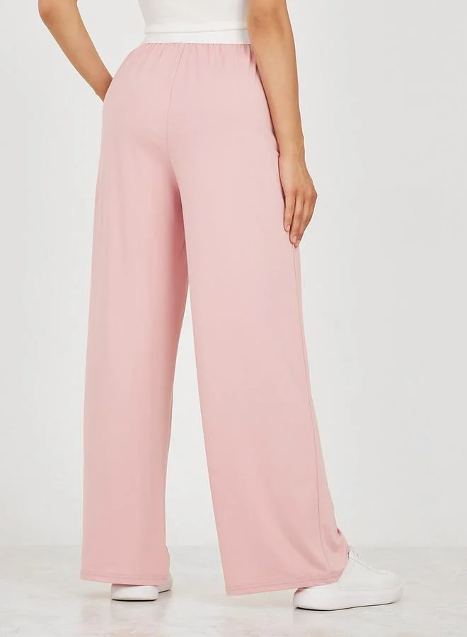 Styli Contrast Waistband Wide Leg Trouser