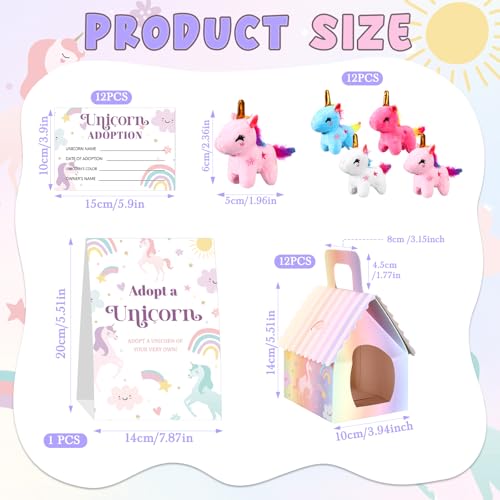 Blueweenly 37 Pcs Adopt a Unicorn Party Favors Set for Girl Mini Plush Unicorn Stuffed Animal Gift Box Adoption Card 1 Animal Sign with Carton House for Adopt Pet Party Birthday Cute - Image 5