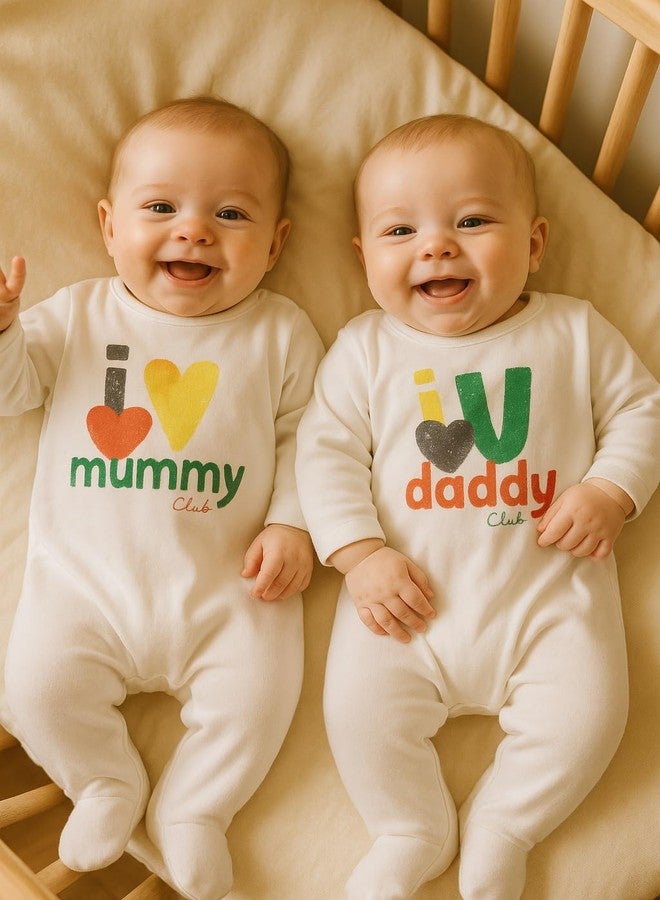 aomomo Unisex Baby Footie Pajama, Pack of 2 I Love Daddy and Mummy Print Long Sleeve Footie Sleepwear (White C, 18 Months) - Image 4