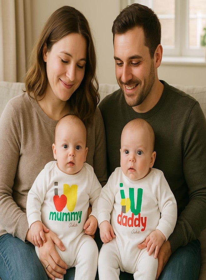 aomomo Unisex Baby Footie Pajama, Pack of 2 I Love Daddy and Mummy Print Long Sleeve Footie Sleepwear (White C, 18 Months) - Image 5