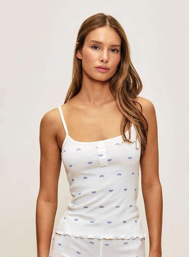 Undiz Cotton pointelle top with knot print