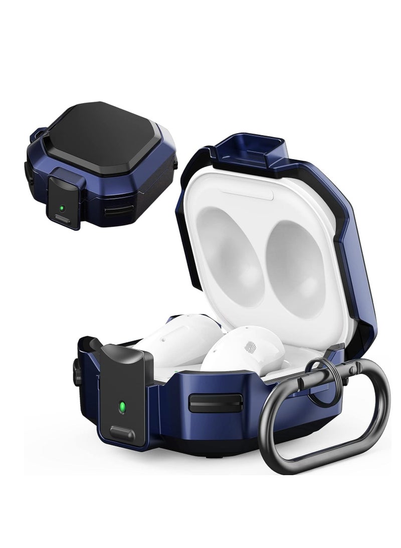 KASTWAVE Armor Case Cover for Samsung Galaxy Buds Pro, Galaxy Buds Live, Galaxy Buds 2 Case Cover with Security Lock, Hard Rugged PC Shockproof Case Cover with Keychain/Straps Blue - Image 1